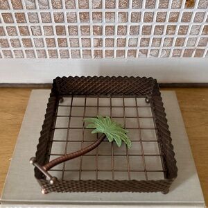 Square Metal Copper Paper Napkin Holder with Hinged Palm Tree Holder